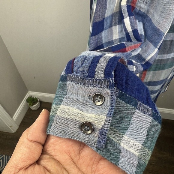 Soft Surroundings Blue Plaid Button Down Shirt Size M Cotton - Picture 10 of 13